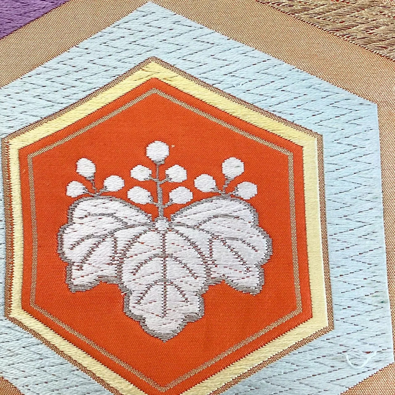 6247# Japanese Vintage Fukuro Obi Belt Kimono Fabric Silk Traditional Embroidery