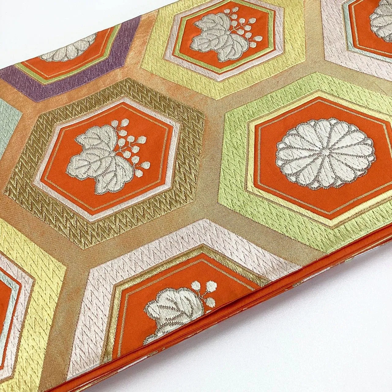 6247# Japanese Vintage Fukuro Obi Belt Kimono Fabric Silk Traditional Embroidery