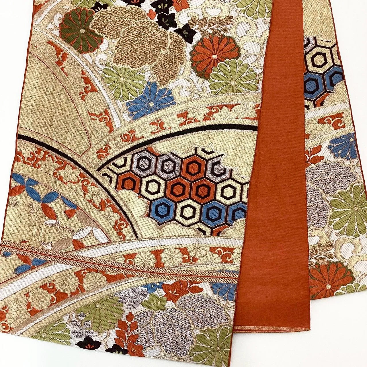 6255# Japanese Vintage Fukuro Obi Belt Kimono Fabric Silk Traditional