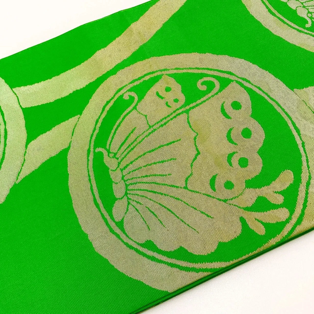 6256# Japanese Vintage Fukuro Obi Belt Kimono Fabric Silk Traditional Green