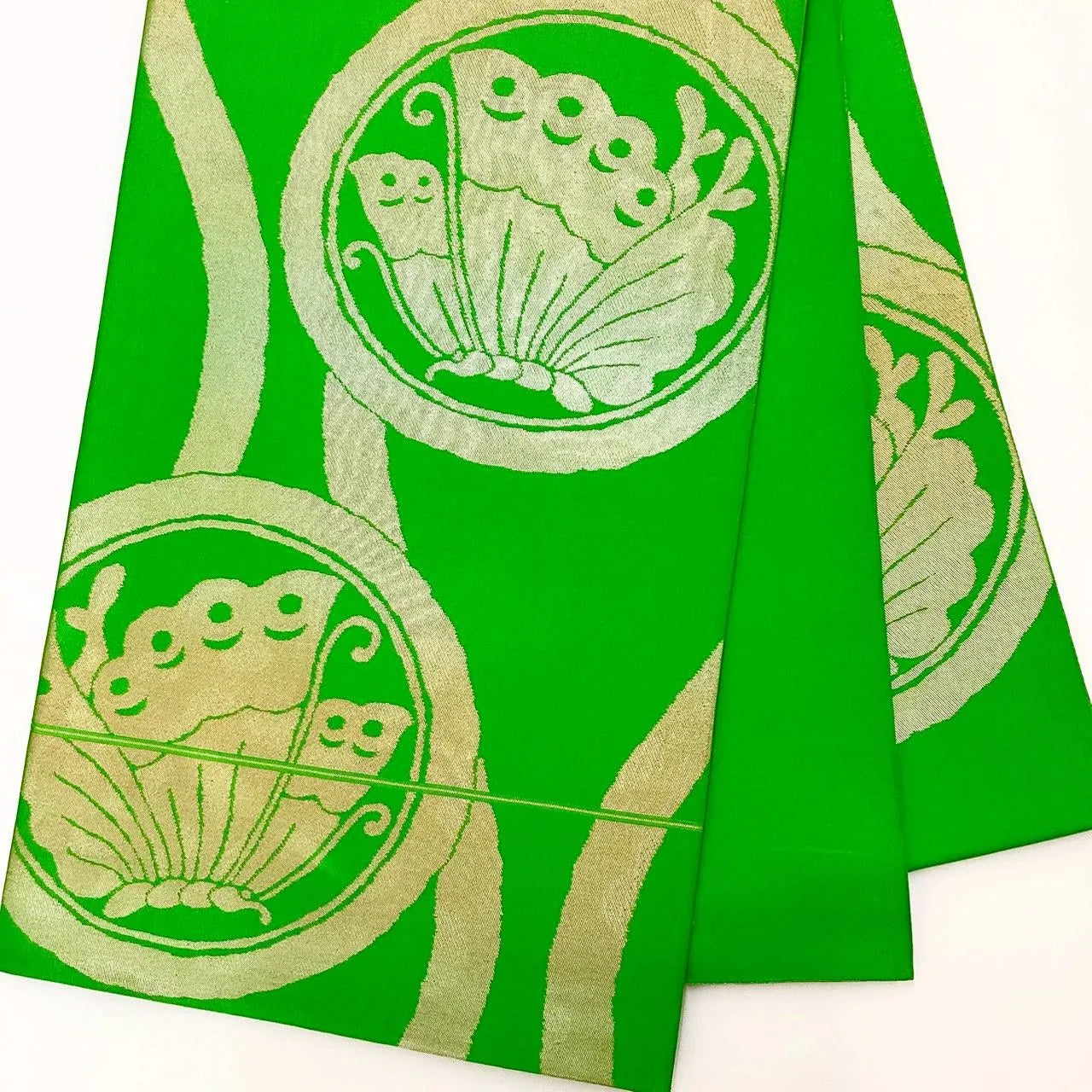 6256# Japanese Vintage Fukuro Obi Belt Kimono Fabric Silk Traditional Green