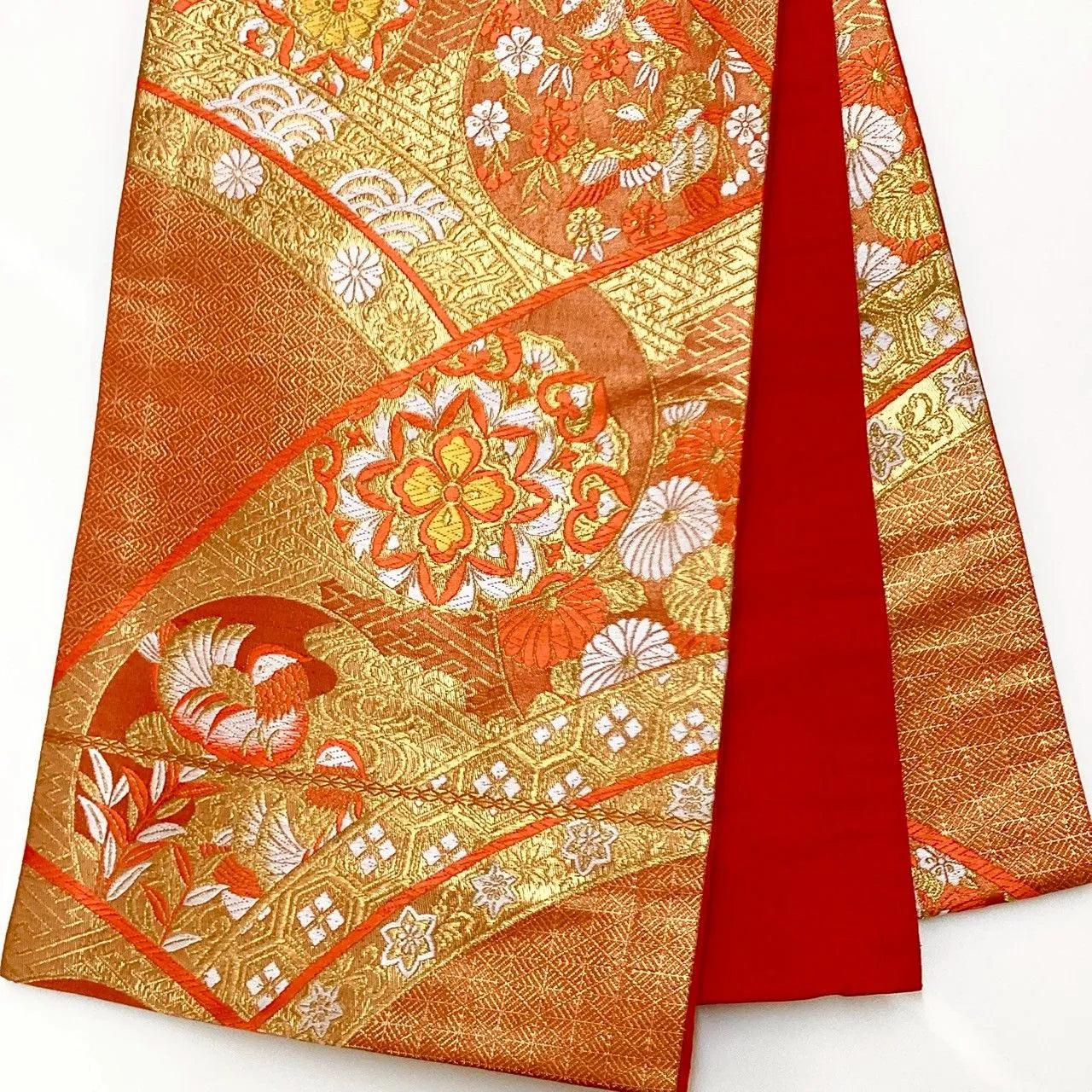 6258# Japanese Vintage Fukuro Obi Belt Kimono Fabric Silk Traditional