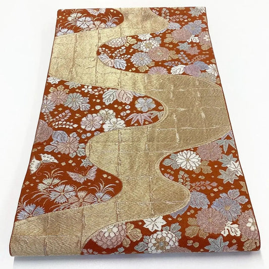 6240# Japanese Vintage Fukuro Obi Belt Kimono Fabric Silk Traditional