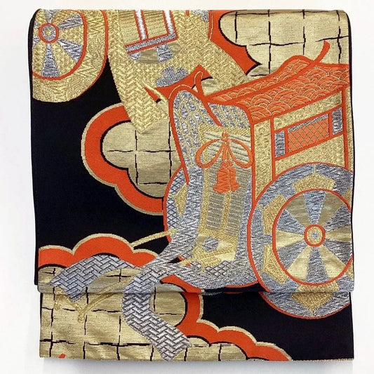 6241# Japanese Vintage Fukuro Obi Belt Kimono Fabric Silk Traditional Black