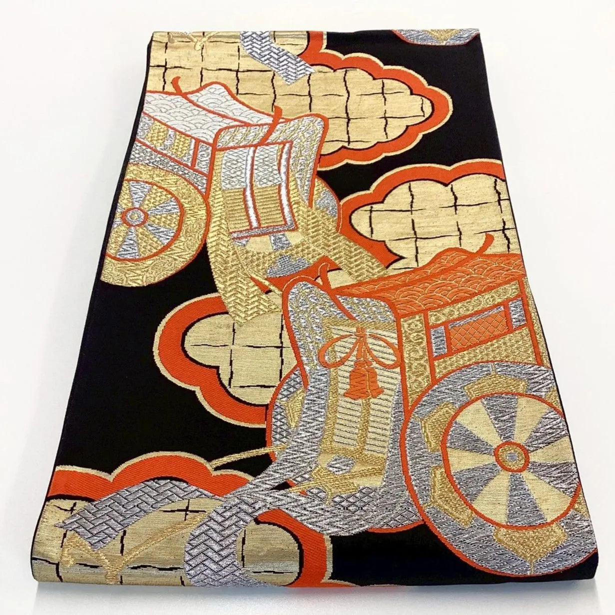 6241# Japanese Vintage Fukuro Obi Belt Kimono Fabric Silk Traditional Black