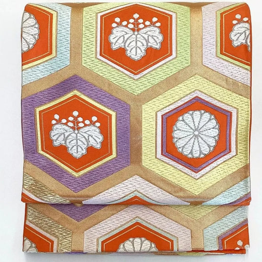 6247# Japanese Vintage Fukuro Obi Belt Kimono Fabric Silk Traditional Embroidery