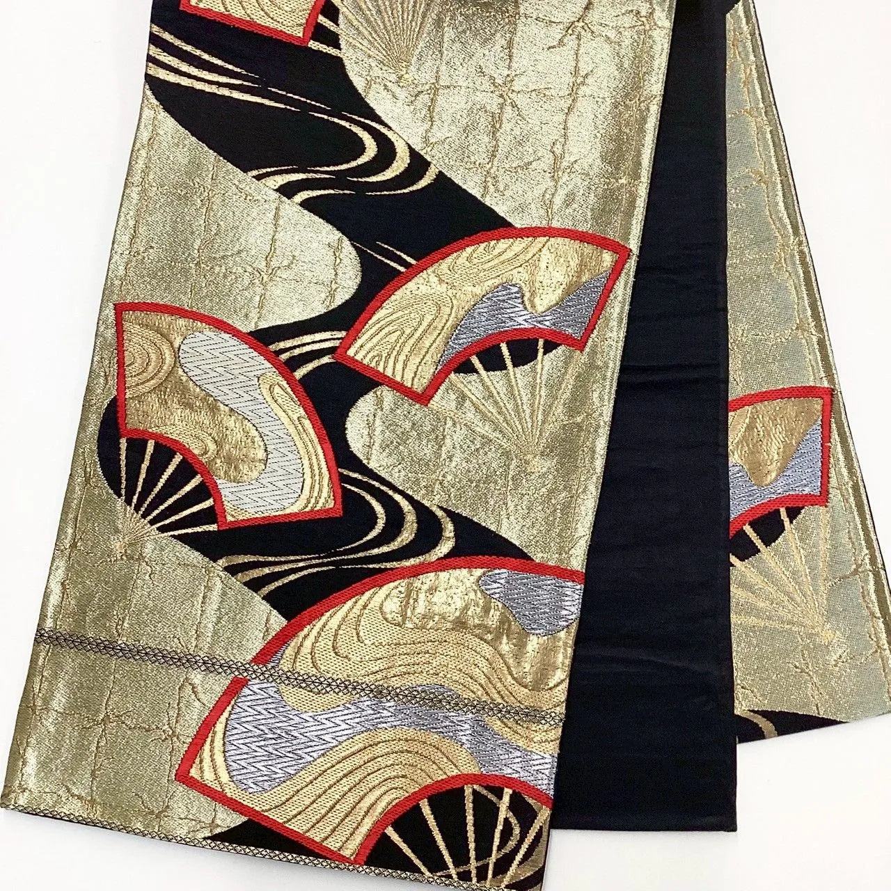 6260# Japanese Vintage Fukuro Obi Belt Kimono Fabric Silk Traditional Black