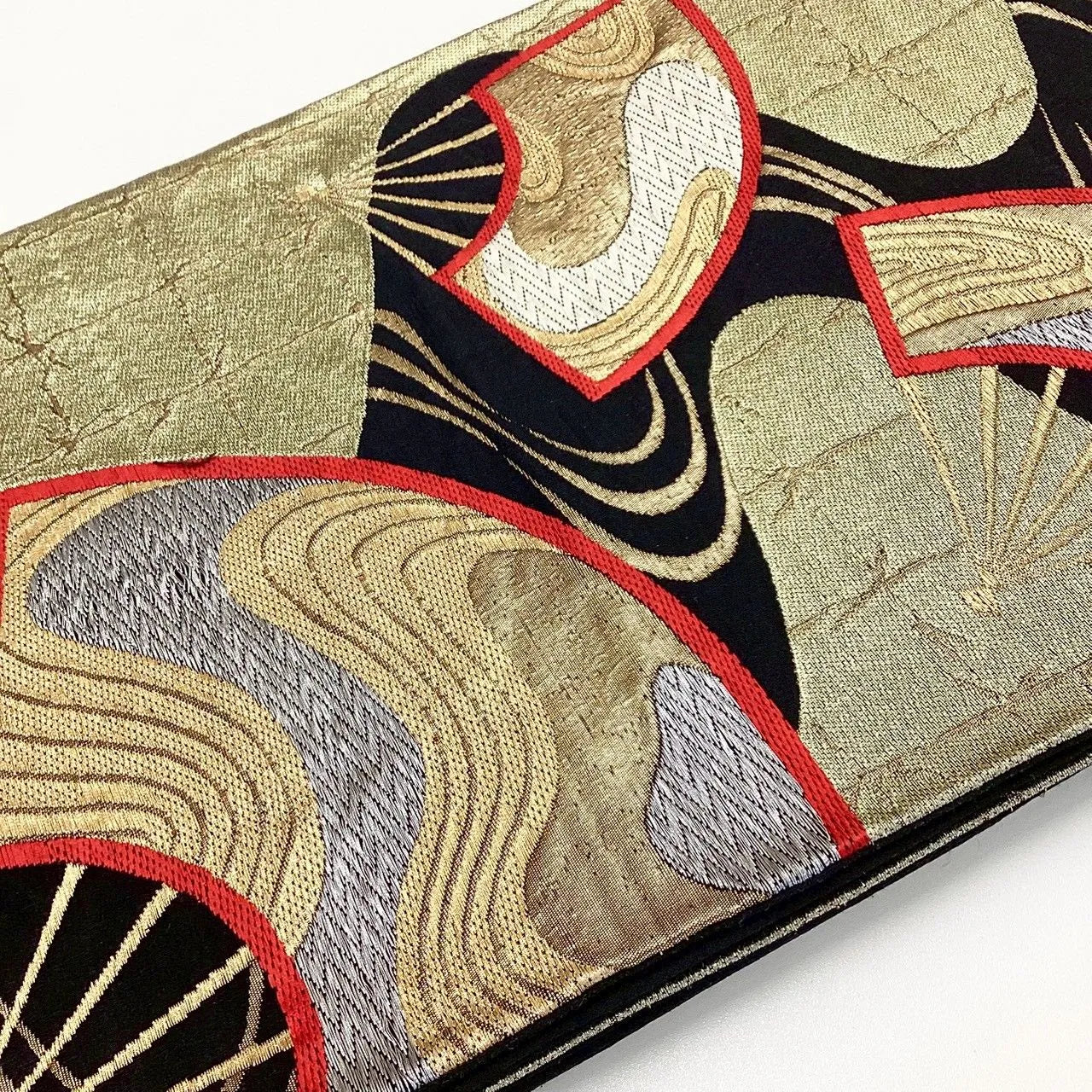 6260# Japanese Vintage Fukuro Obi Belt Kimono Fabric Silk Traditional Black