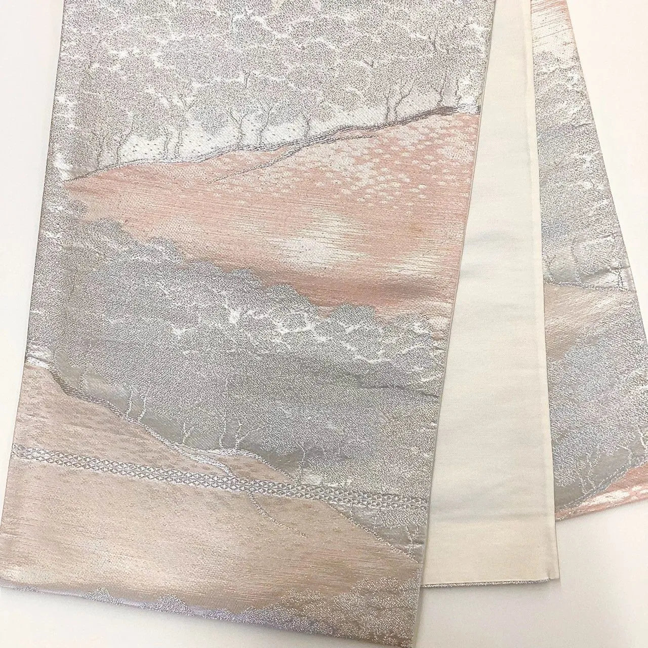 6263# Japanese Vintage Fukuro Obi Belt Kimono Fabric Silk Traditional Silver