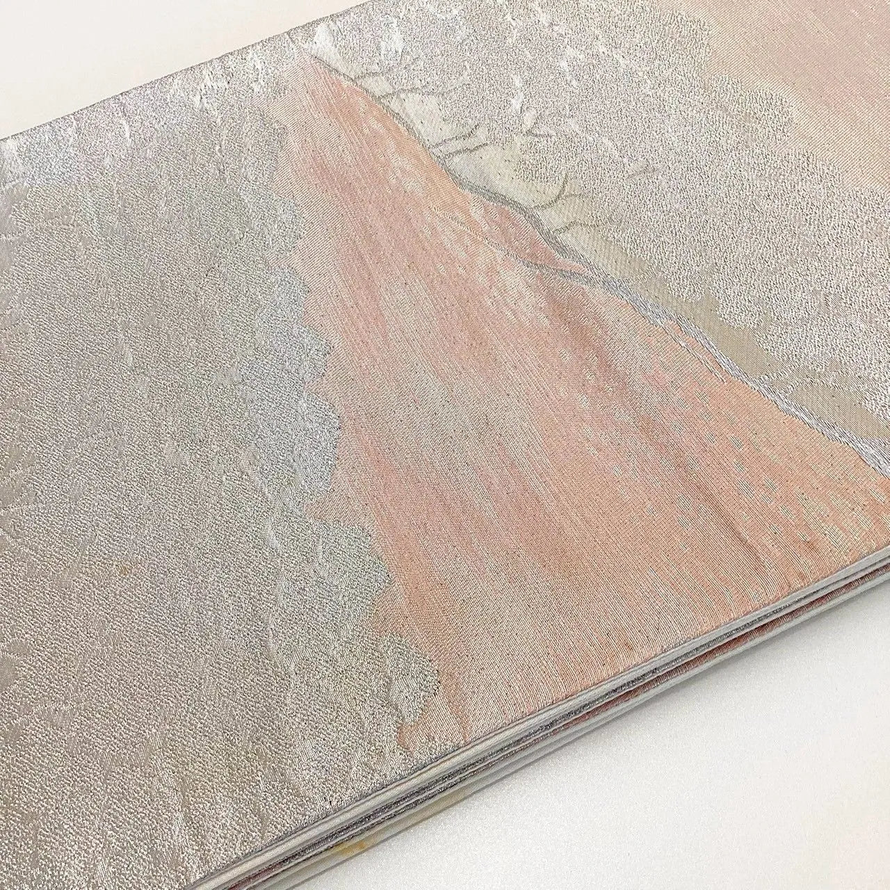 6263# Japanese Vintage Fukuro Obi Belt Kimono Fabric Silk Traditional Silver