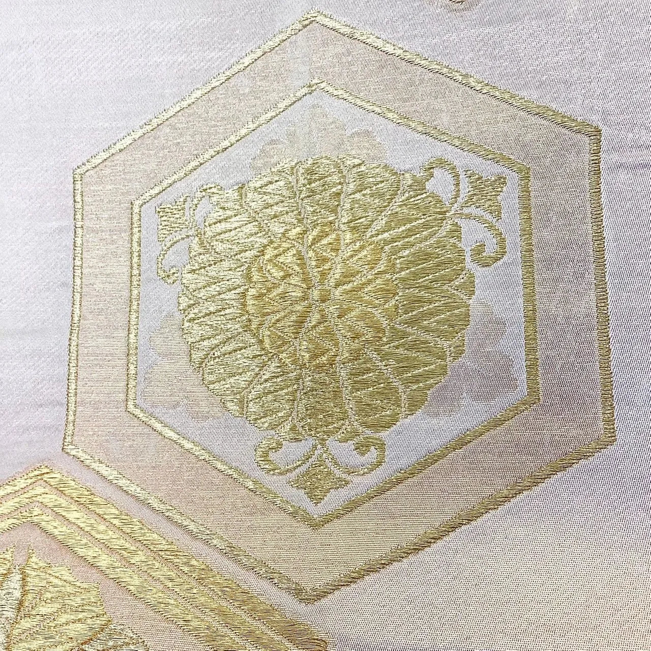 6266# Japanese Vintage Fukuro Obi Belt Kimono Fabric Silk Traditional Gold