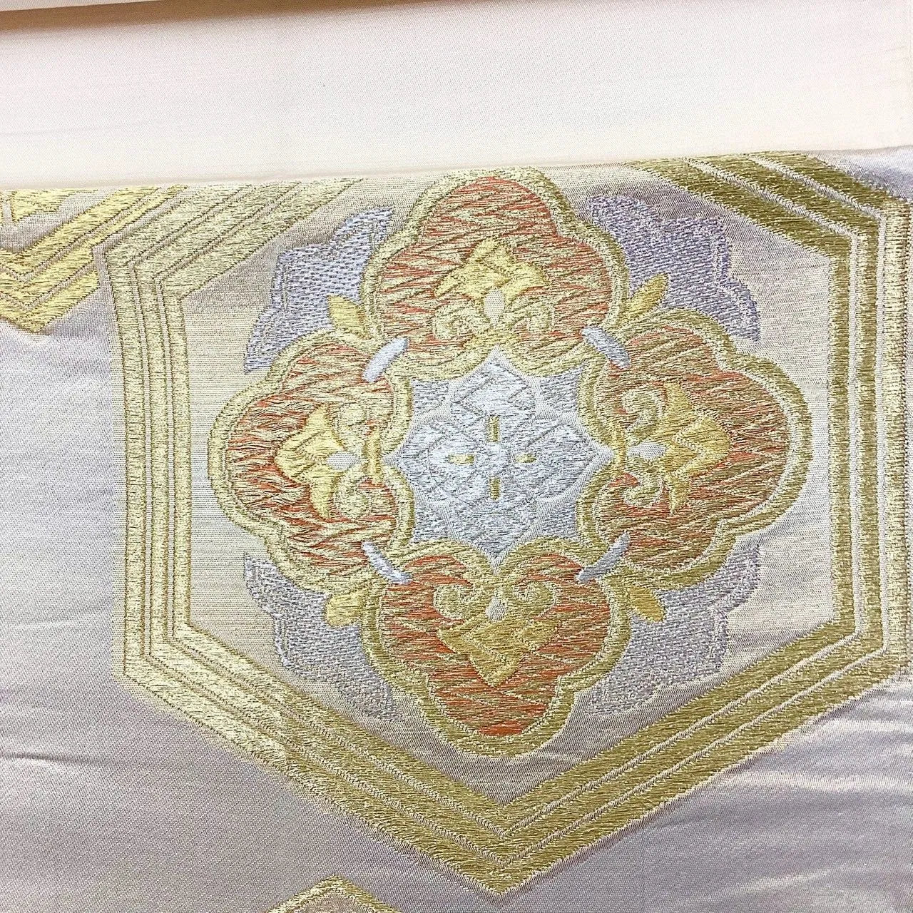 6266# Japanese Vintage Fukuro Obi Belt Kimono Fabric Silk Traditional Gold