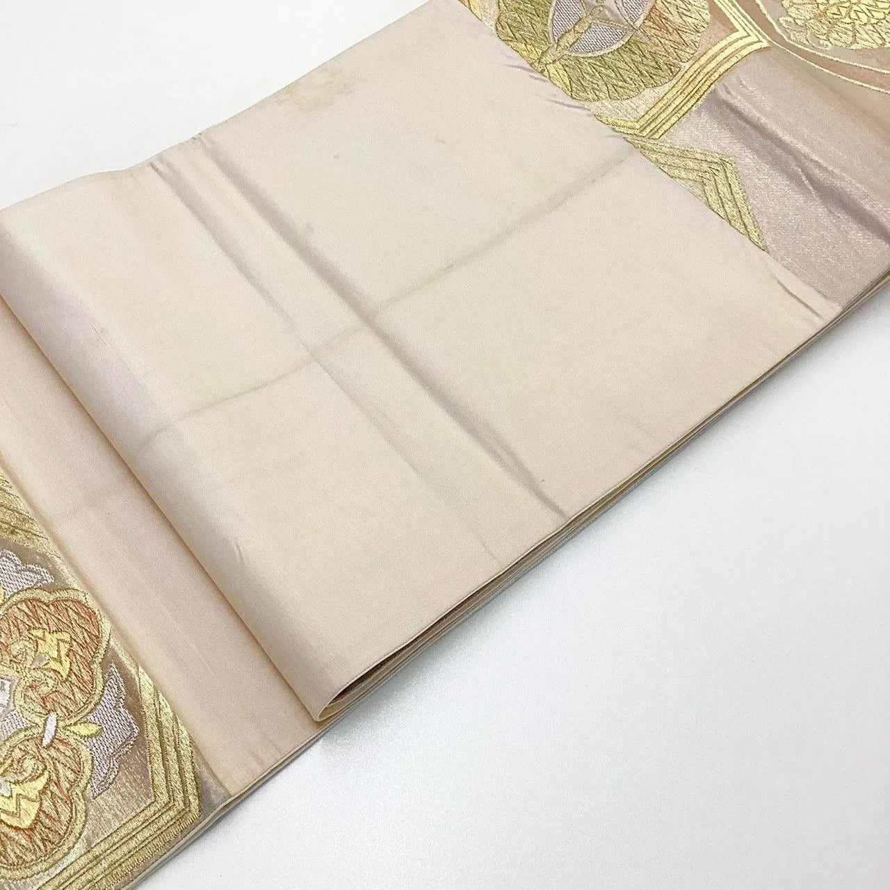 6266# Japanese Vintage Fukuro Obi Belt Kimono Fabric Silk Traditional Gold