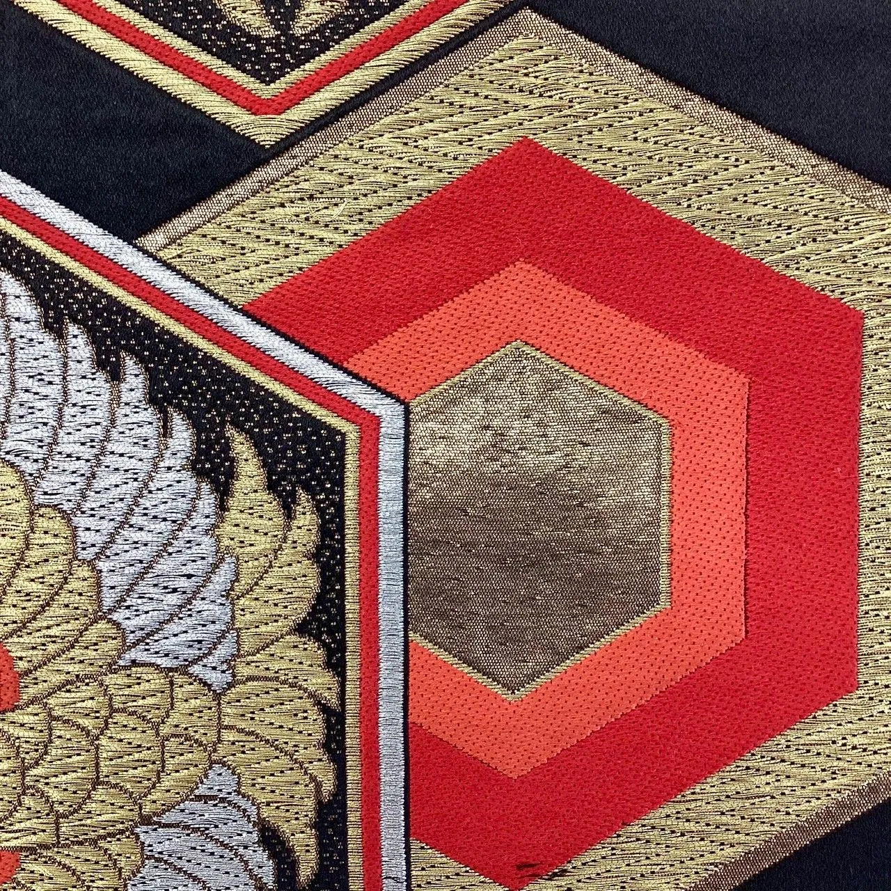 6268# Japanese Vintage Fukuro Obi Belt Kimono Fabric Silk Traditional Black