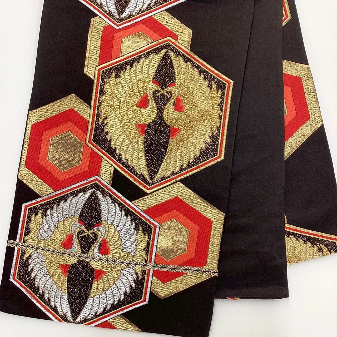 6268# Japanese Vintage Fukuro Obi Belt Kimono Fabric Silk Traditional Black