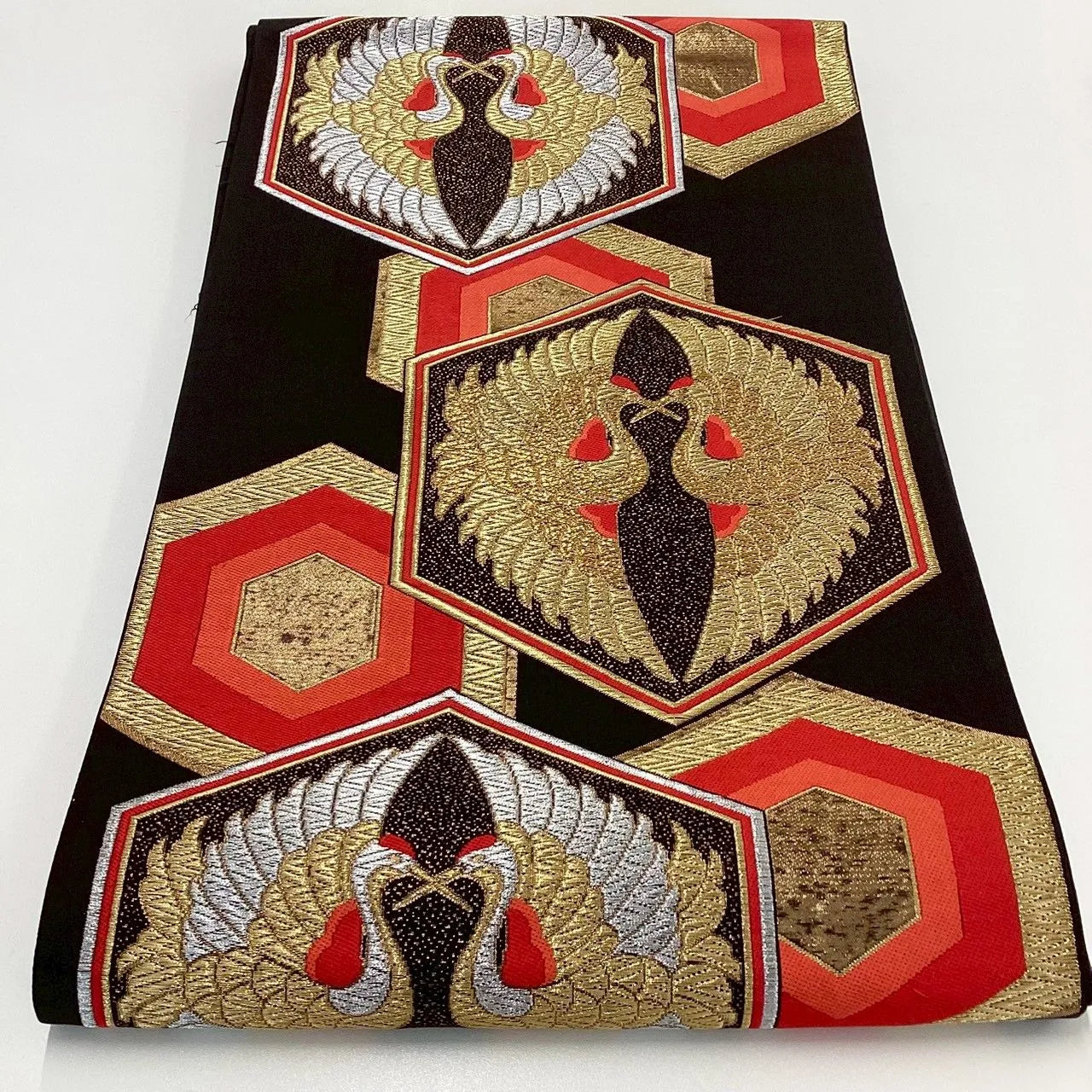 6268# Japanese Vintage Fukuro Obi Belt Kimono Fabric Silk Traditional Black