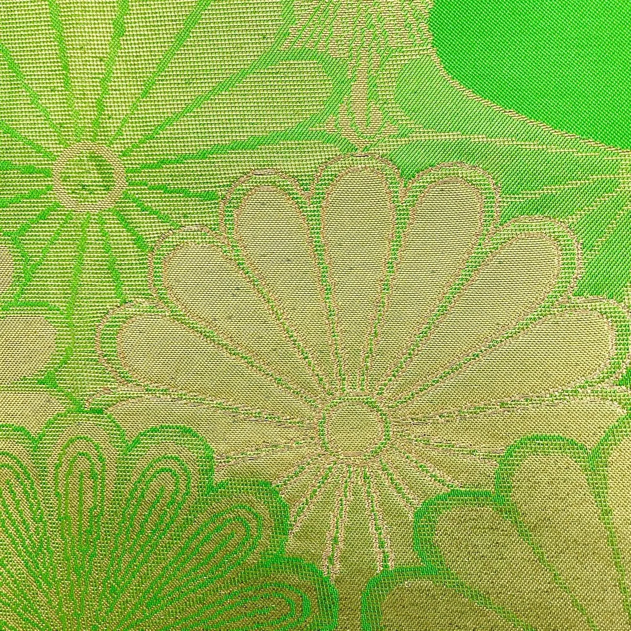 6272# Japanese Vintage Fukuro Obi Belt Kimono Fabric Silk Traditional Green