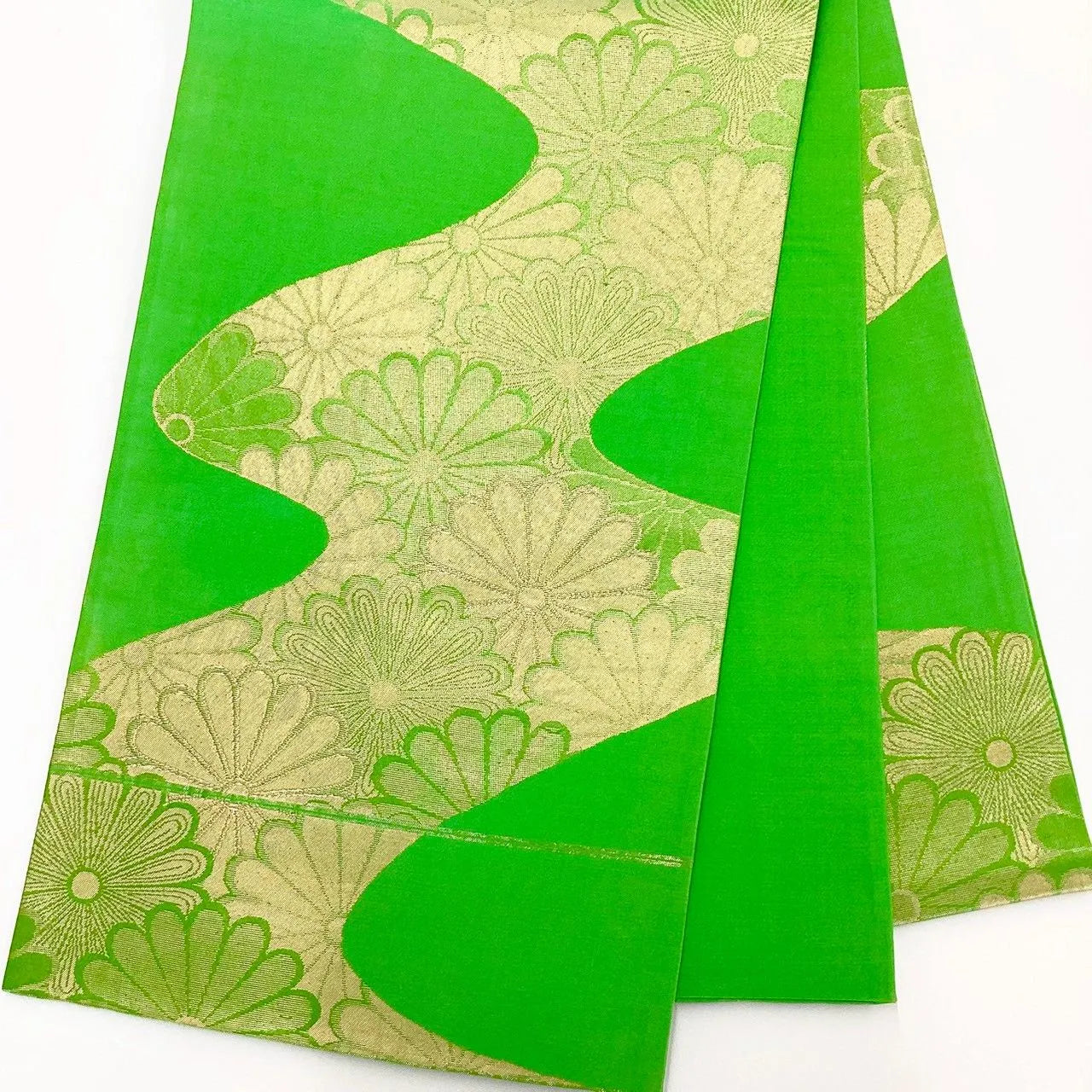 6272# Japanese Vintage Fukuro Obi Belt Kimono Fabric Silk Traditional Green