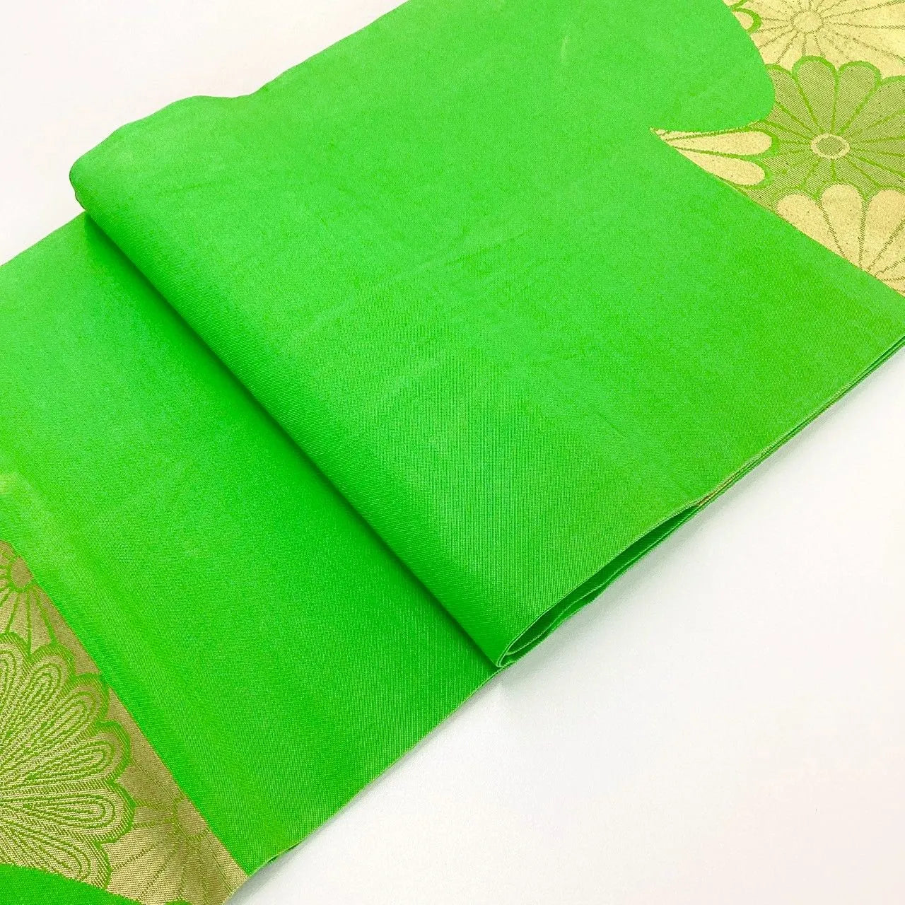 6272# Japanese Vintage Fukuro Obi Belt Kimono Fabric Silk Traditional Green