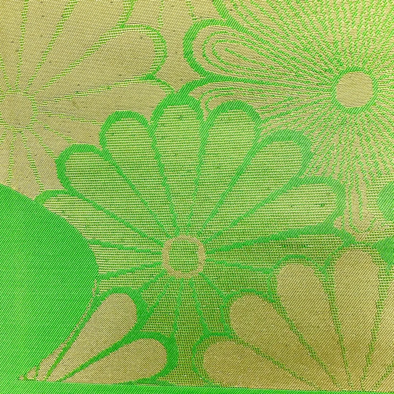 6272# Japanese Vintage Fukuro Obi Belt Kimono Fabric Silk Traditional Green