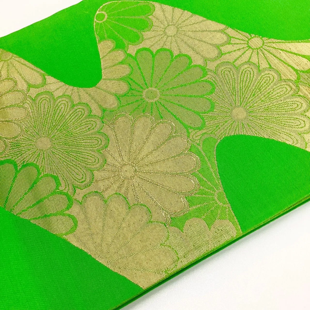 6272# Japanese Vintage Fukuro Obi Belt Kimono Fabric Silk Traditional Green