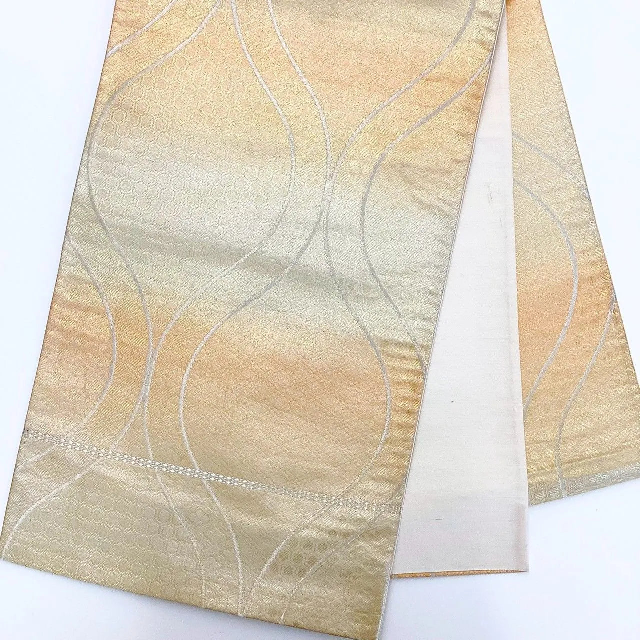 6274# Japanese Vintage Fukuro Obi Belt Kimono Fabric Silk Traditional Gold