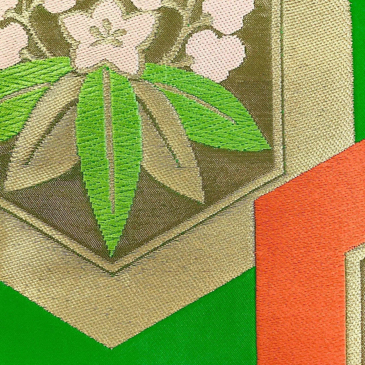 6278# Japanese Vintage Fukuro Obi Belt Kimono Fabric Silk Traditional Green