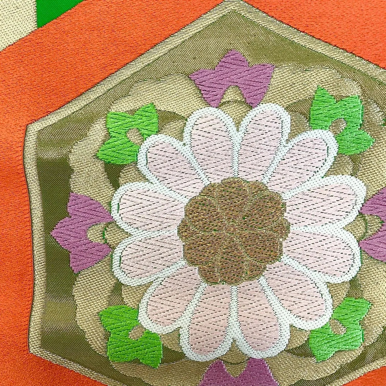 6278# Japanese Vintage Fukuro Obi Belt Kimono Fabric Silk Traditional Green