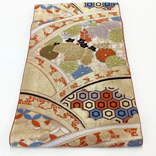 6255# Japanese Vintage Fukuro Obi Belt Kimono Fabric Silk Traditional