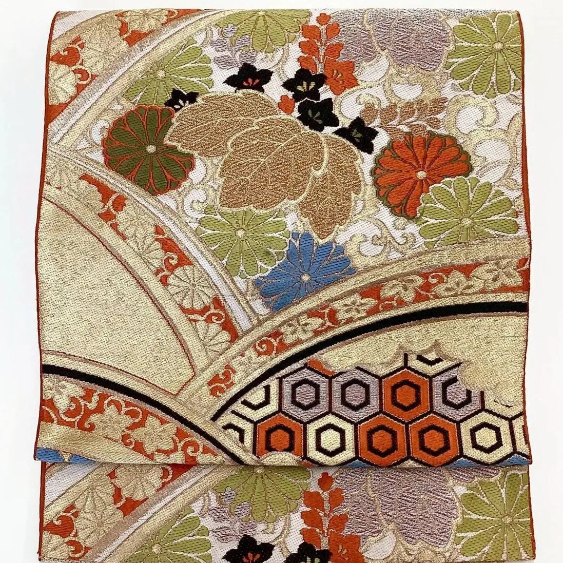 6255# Japanese Vintage Fukuro Obi Belt Kimono Fabric Silk Traditional
