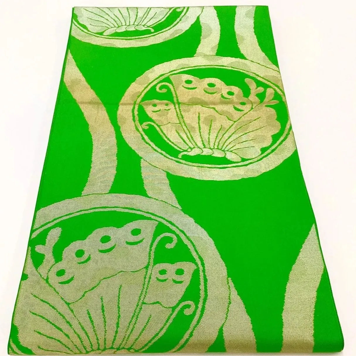 6256# Japanese Vintage Fukuro Obi Belt Kimono Fabric Silk Traditional Green