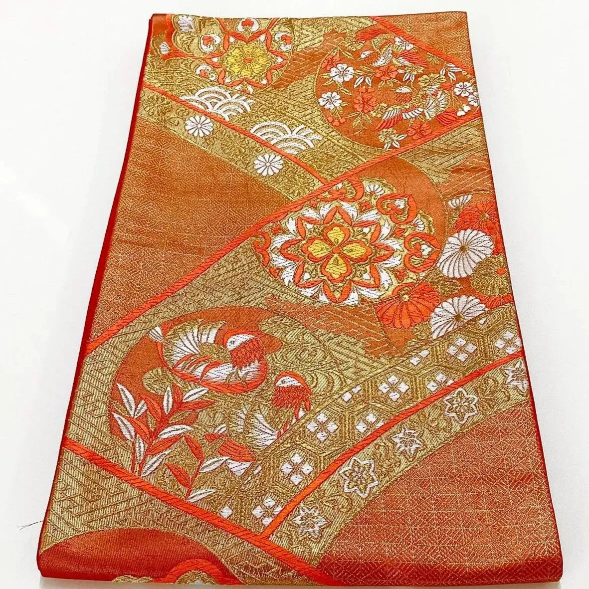 6258# Japanese Vintage Fukuro Obi Belt Kimono Fabric Silk Traditional