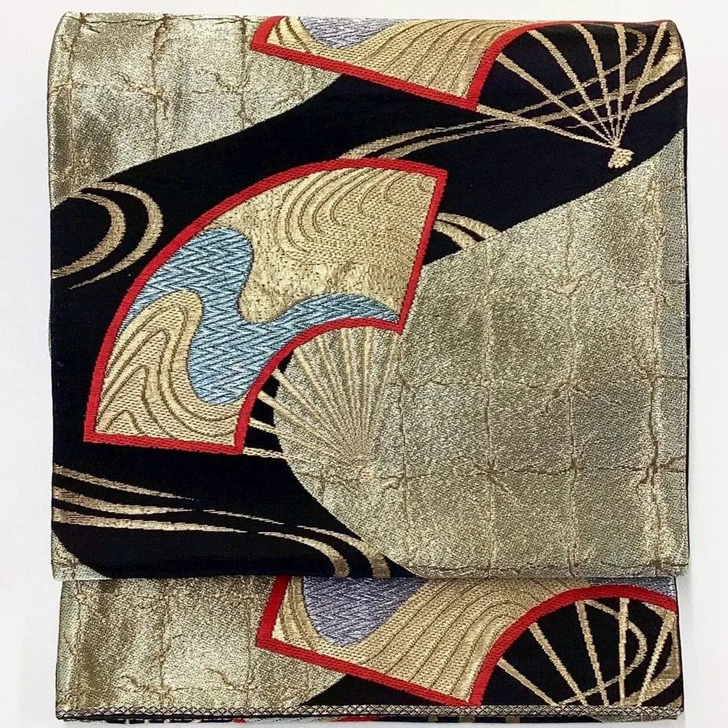 6260# Japanese Vintage Fukuro Obi Belt Kimono Fabric Silk Traditional Black