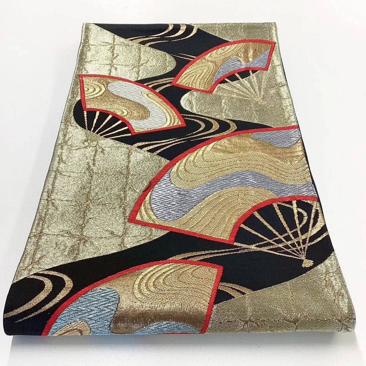 6260# Japanese Vintage Fukuro Obi Belt Kimono Fabric Silk Traditional Black