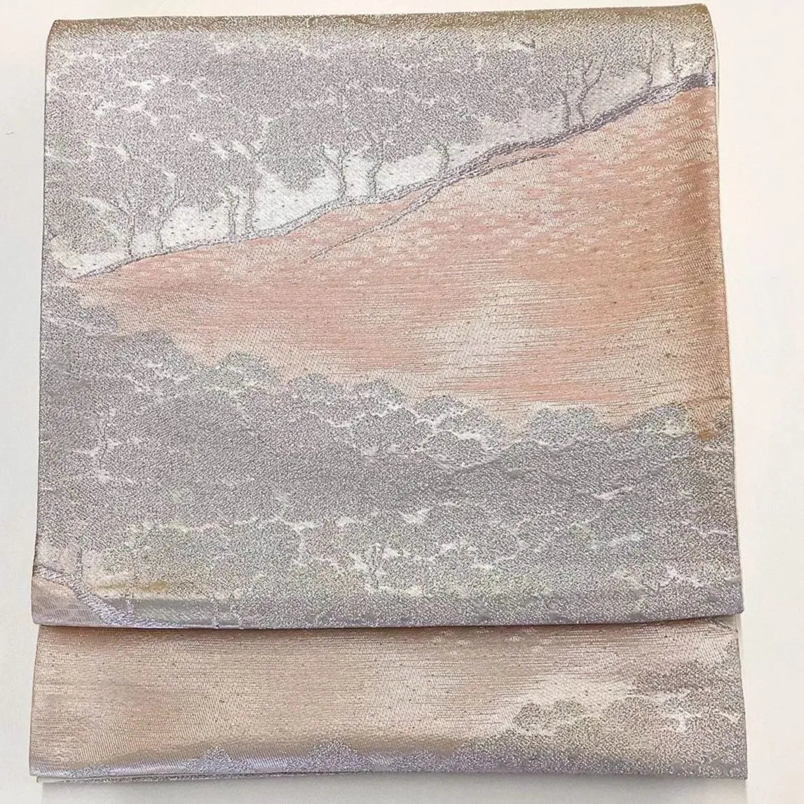 6263# Japanese Vintage Fukuro Obi Belt Kimono Fabric Silk Traditional Silver