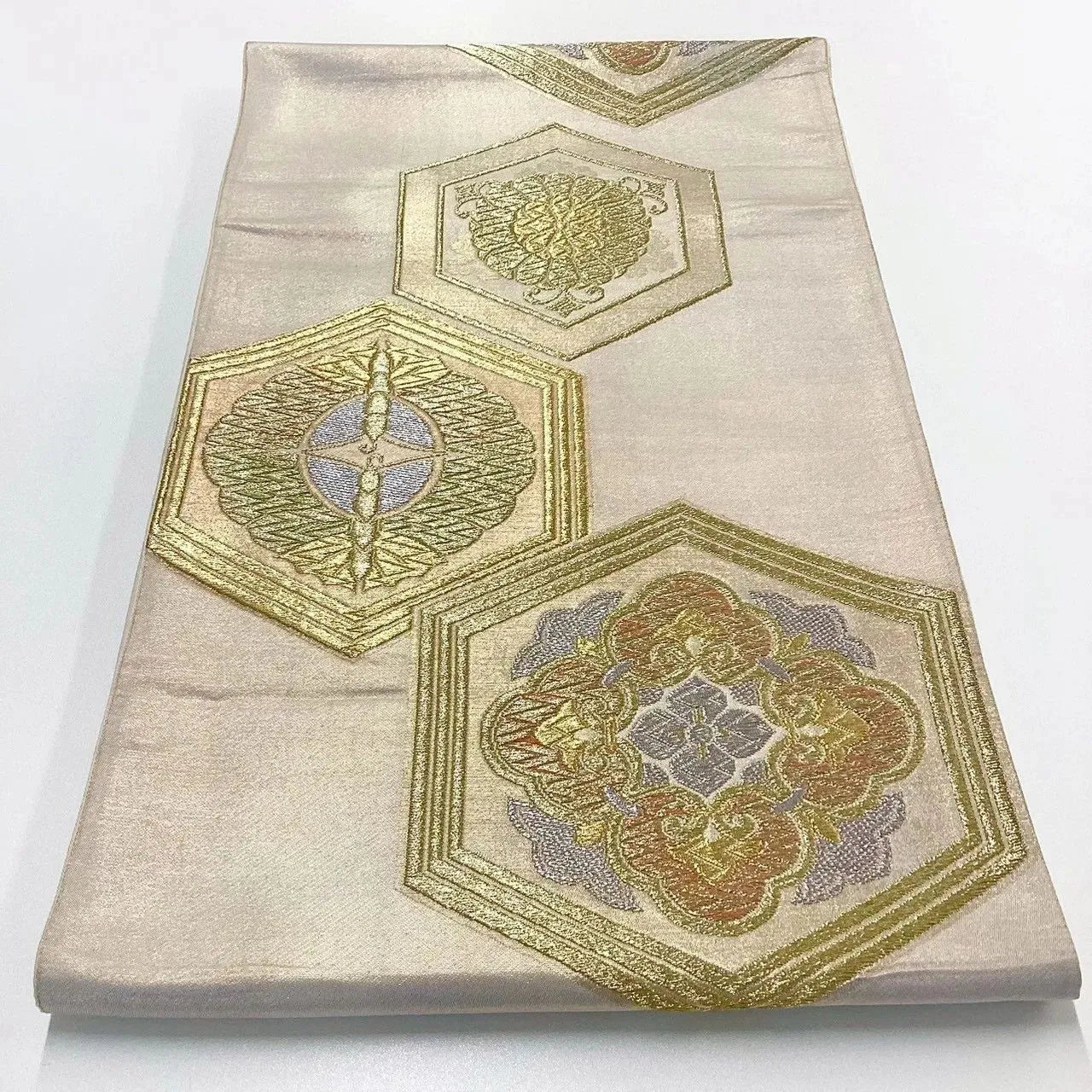 6266# Japanese Vintage Fukuro Obi Belt Kimono Fabric Silk Traditional Gold