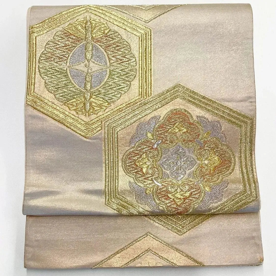 6266# Japanese Vintage Fukuro Obi Belt Kimono Fabric Silk Traditional Gold