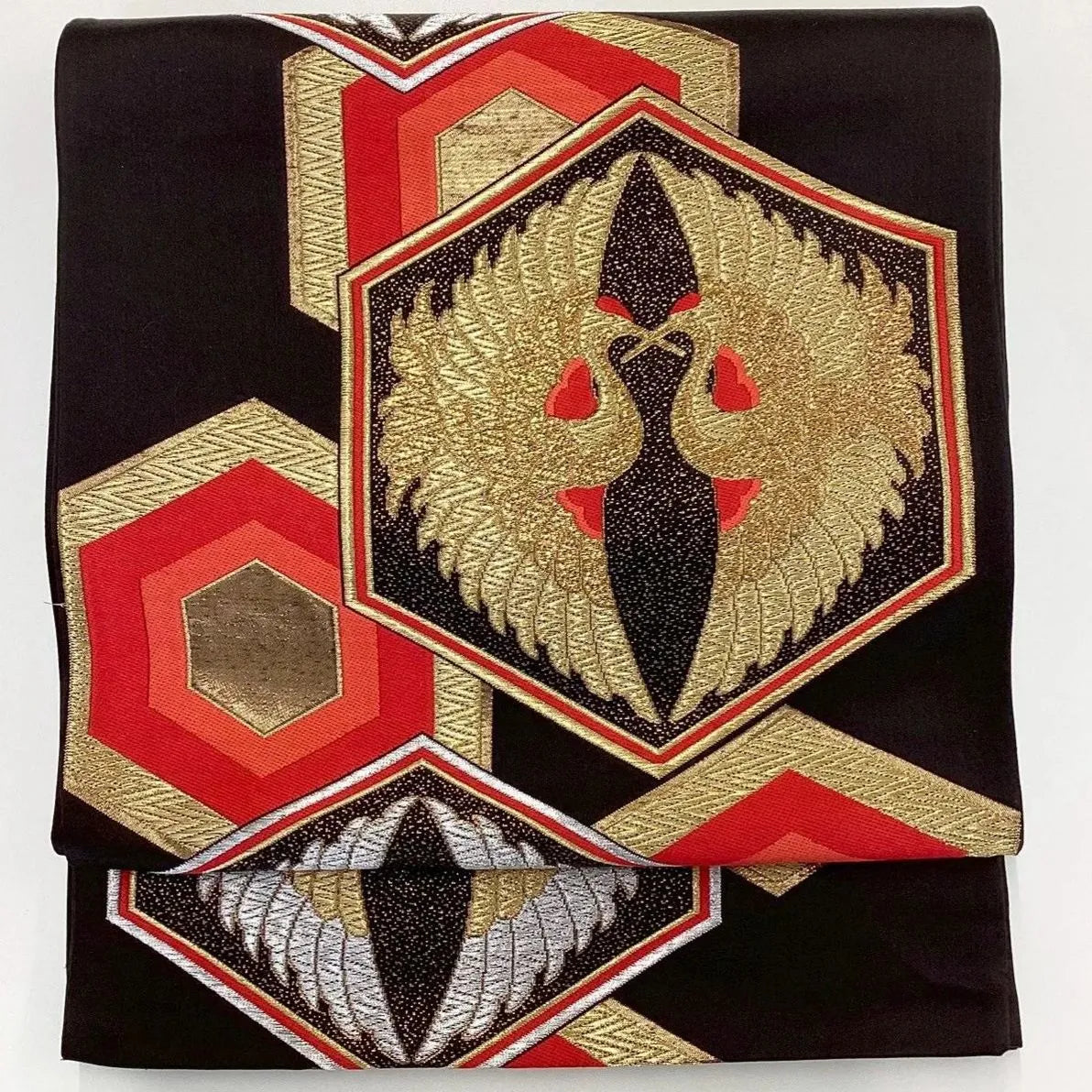 6268# Japanese Vintage Fukuro Obi Belt Kimono Fabric Silk Traditional Black