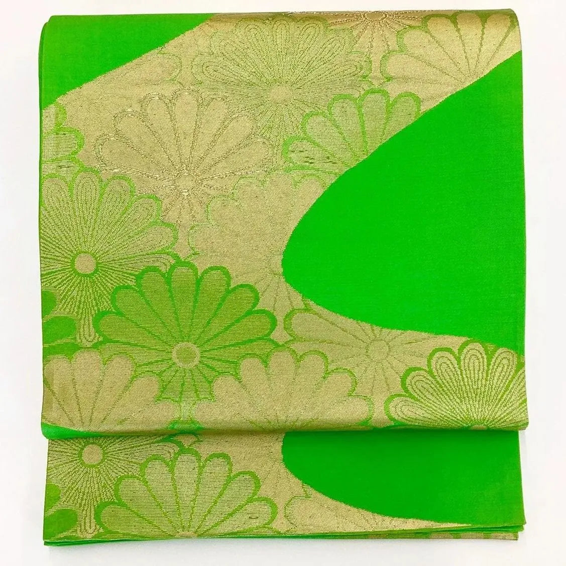 6272# Japanese Vintage Fukuro Obi Belt Kimono Fabric Silk Traditional Green