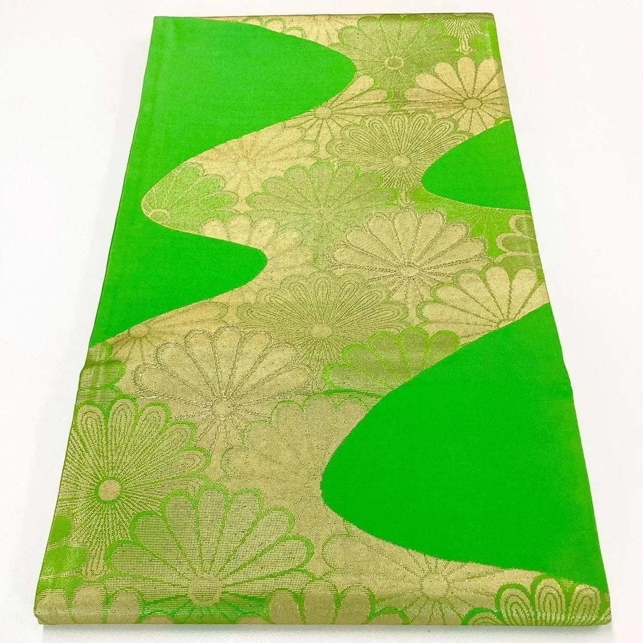 6272# Japanese Vintage Fukuro Obi Belt Kimono Fabric Silk Traditional Green
