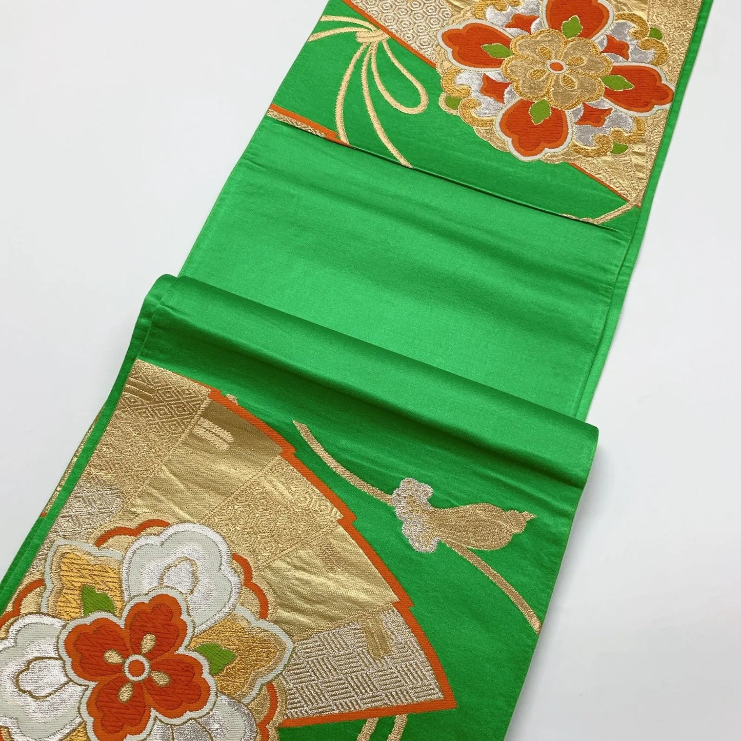 6280# Japanese Vintage Fukuro Obi Belt Kimono Fabric Silk Traditional Green