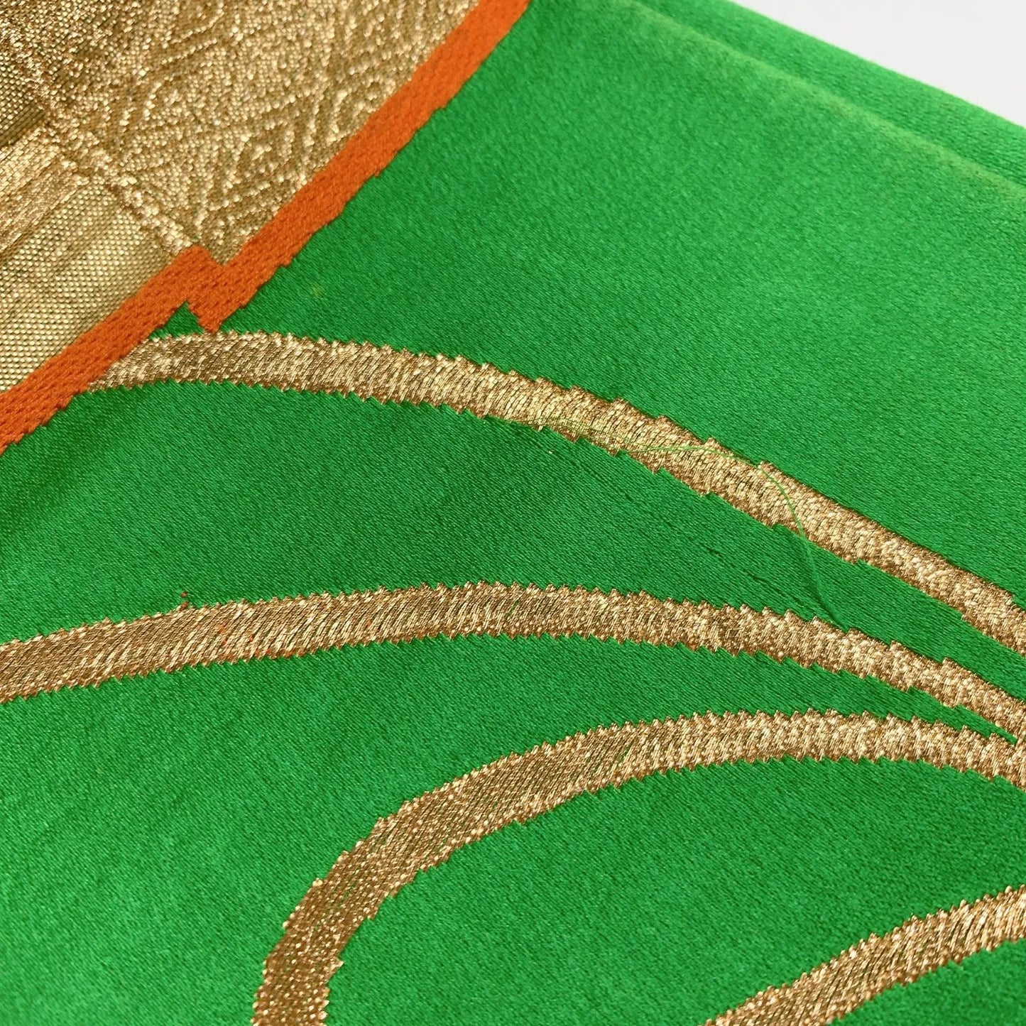 6280# Japanese Vintage Fukuro Obi Belt Kimono Fabric Silk Traditional Green