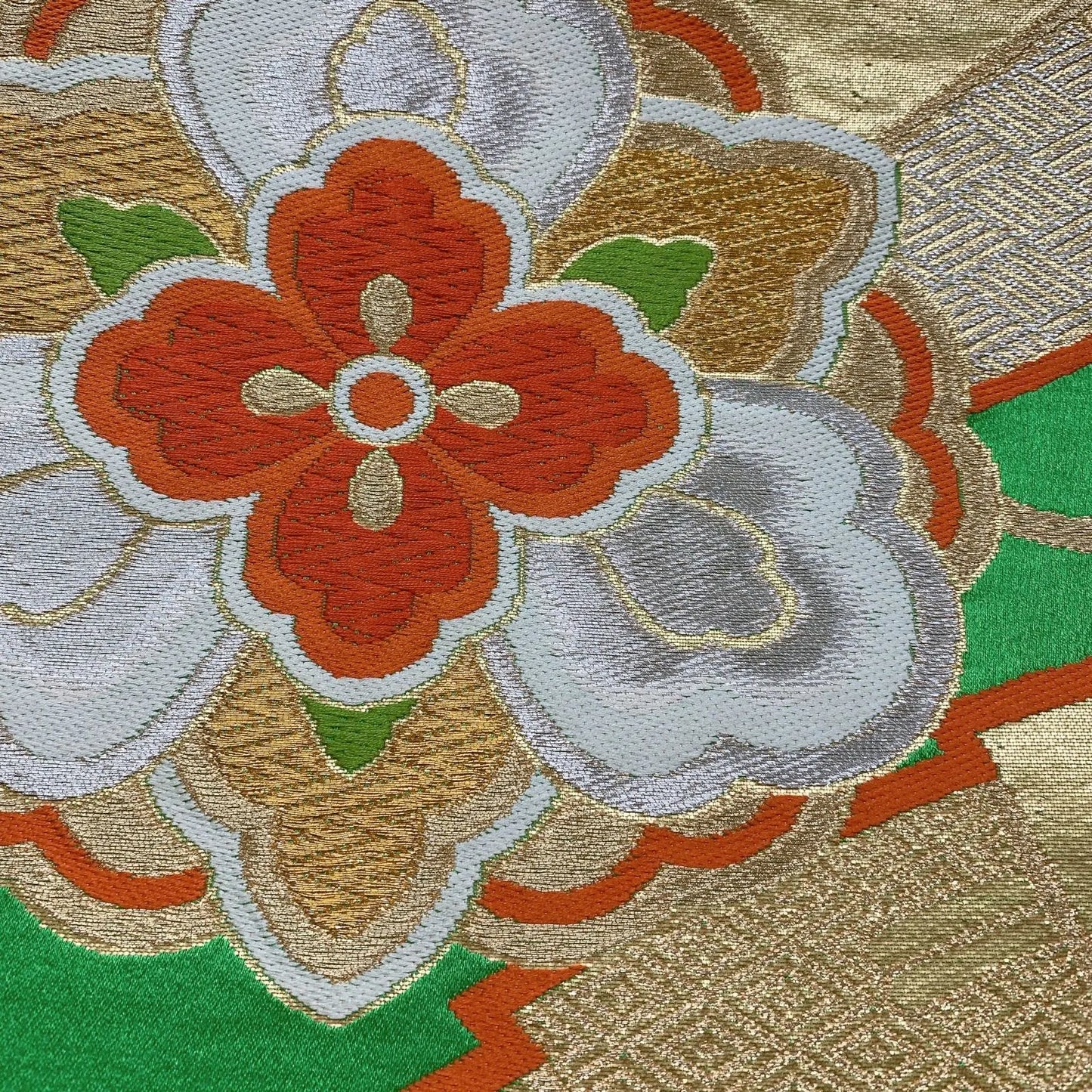 6280# Japanese Vintage Fukuro Obi Belt Kimono Fabric Silk Traditional Green