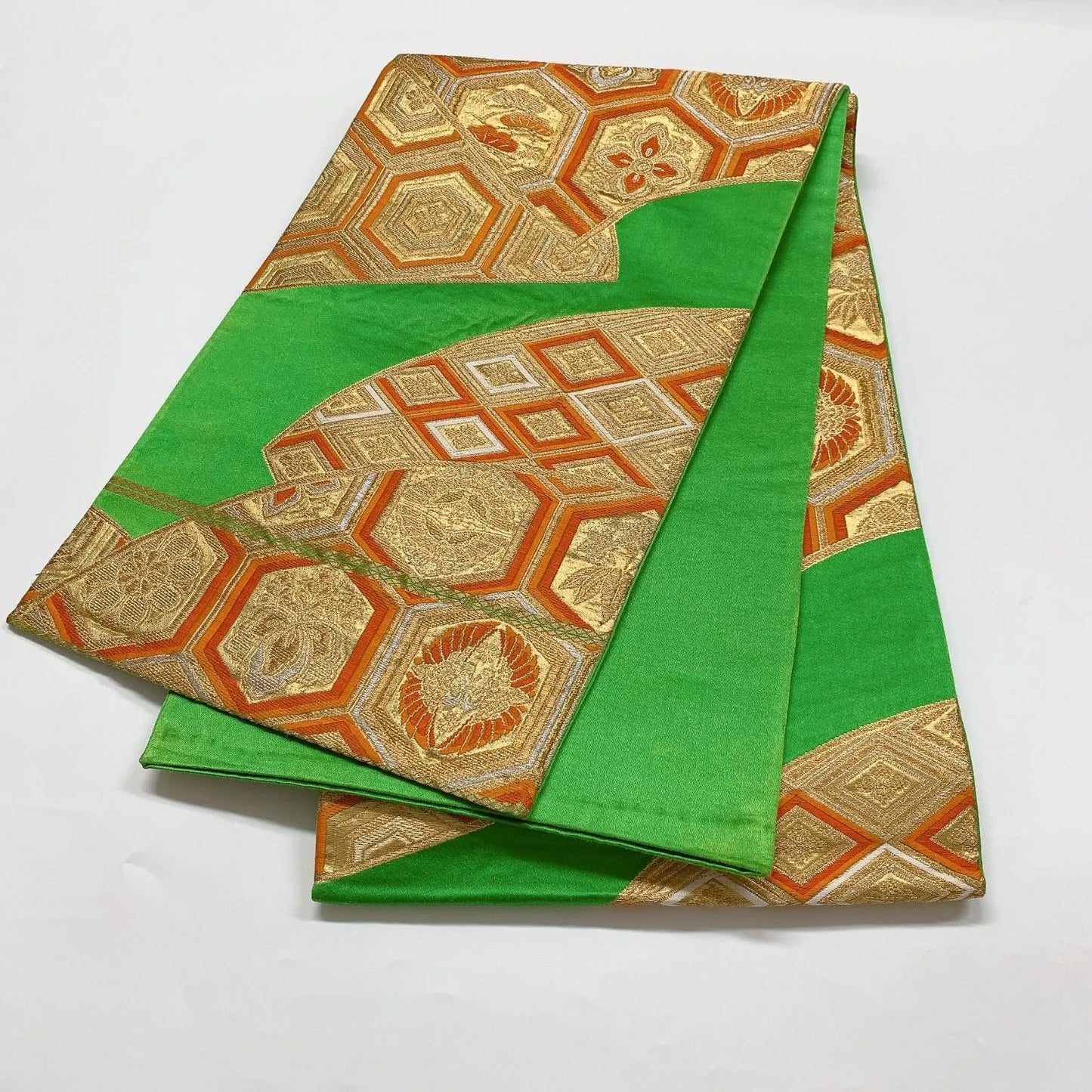 6282# Japanese Vintage Fukuro Obi Belt Kimono Fabric Silk Traditional Green