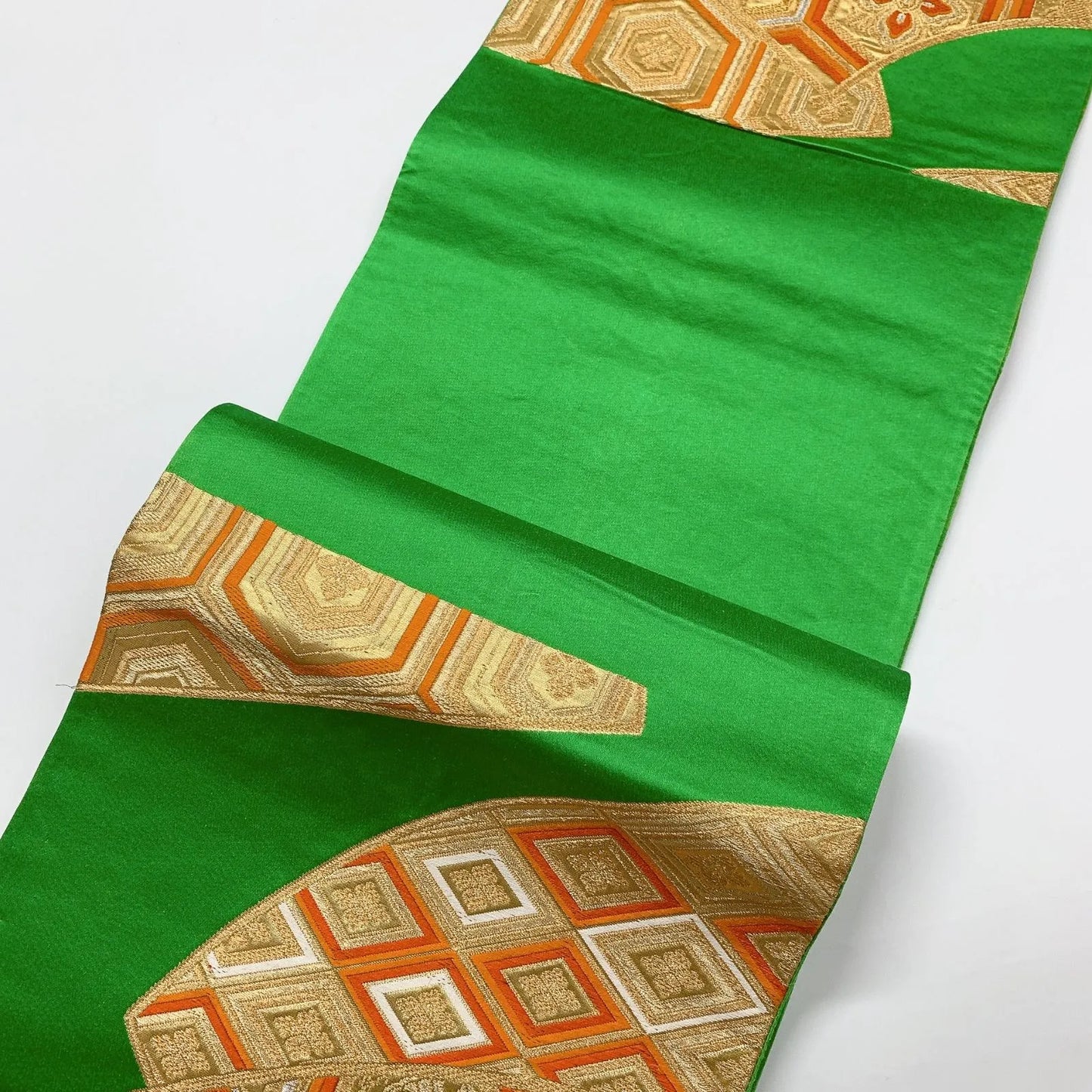 6282# Japanese Vintage Fukuro Obi Belt Kimono Fabric Silk Traditional Green