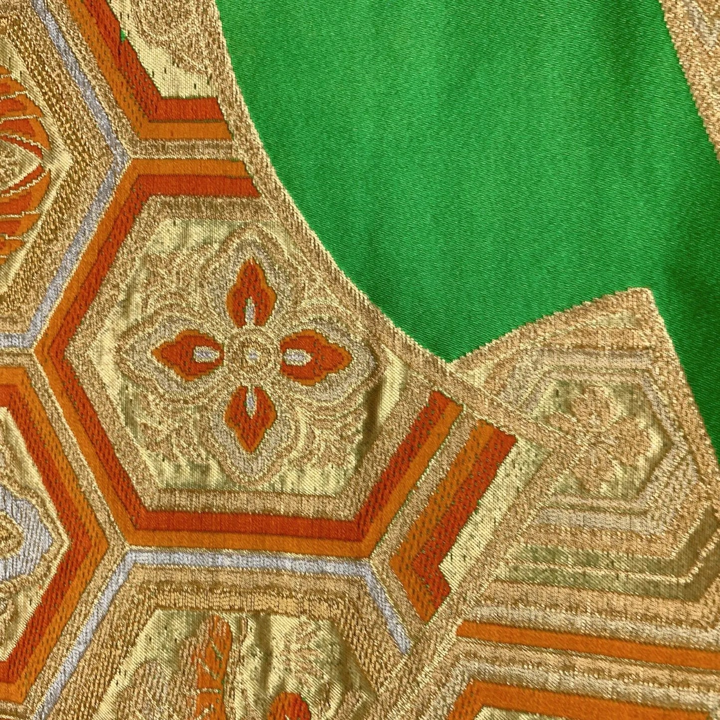 6282# Japanese Vintage Fukuro Obi Belt Kimono Fabric Silk Traditional Green