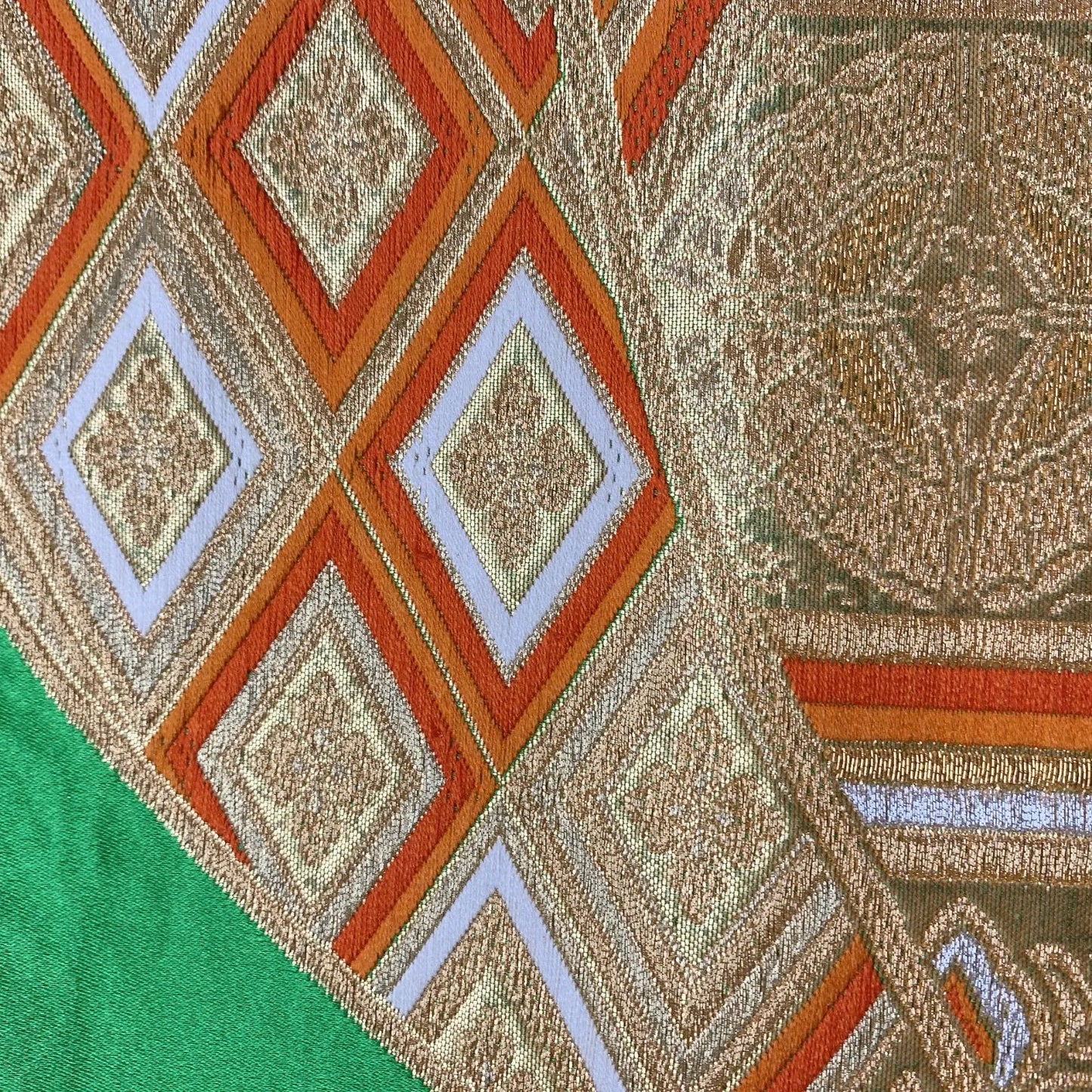 6282# Japanese Vintage Fukuro Obi Belt Kimono Fabric Silk Traditional Green