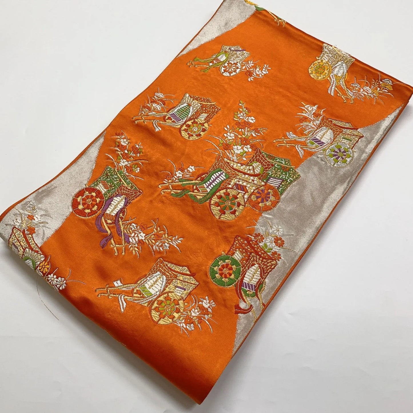 6283# Japanese Vintage Fukuro Obi Belt Kimono Fabric Silk Traditional Embroidery