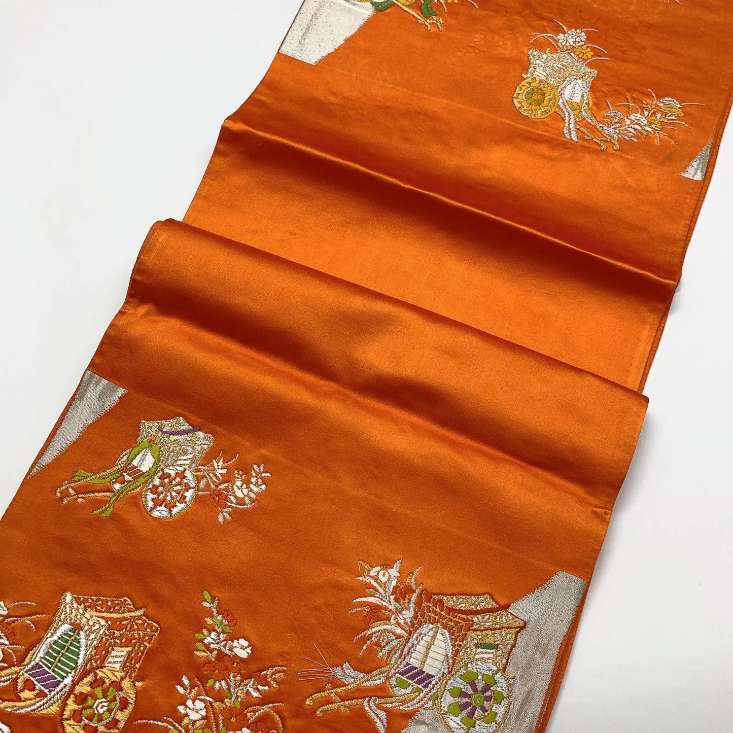 6283# Japanese Vintage Fukuro Obi Belt Kimono Fabric Silk Traditional Embroidery