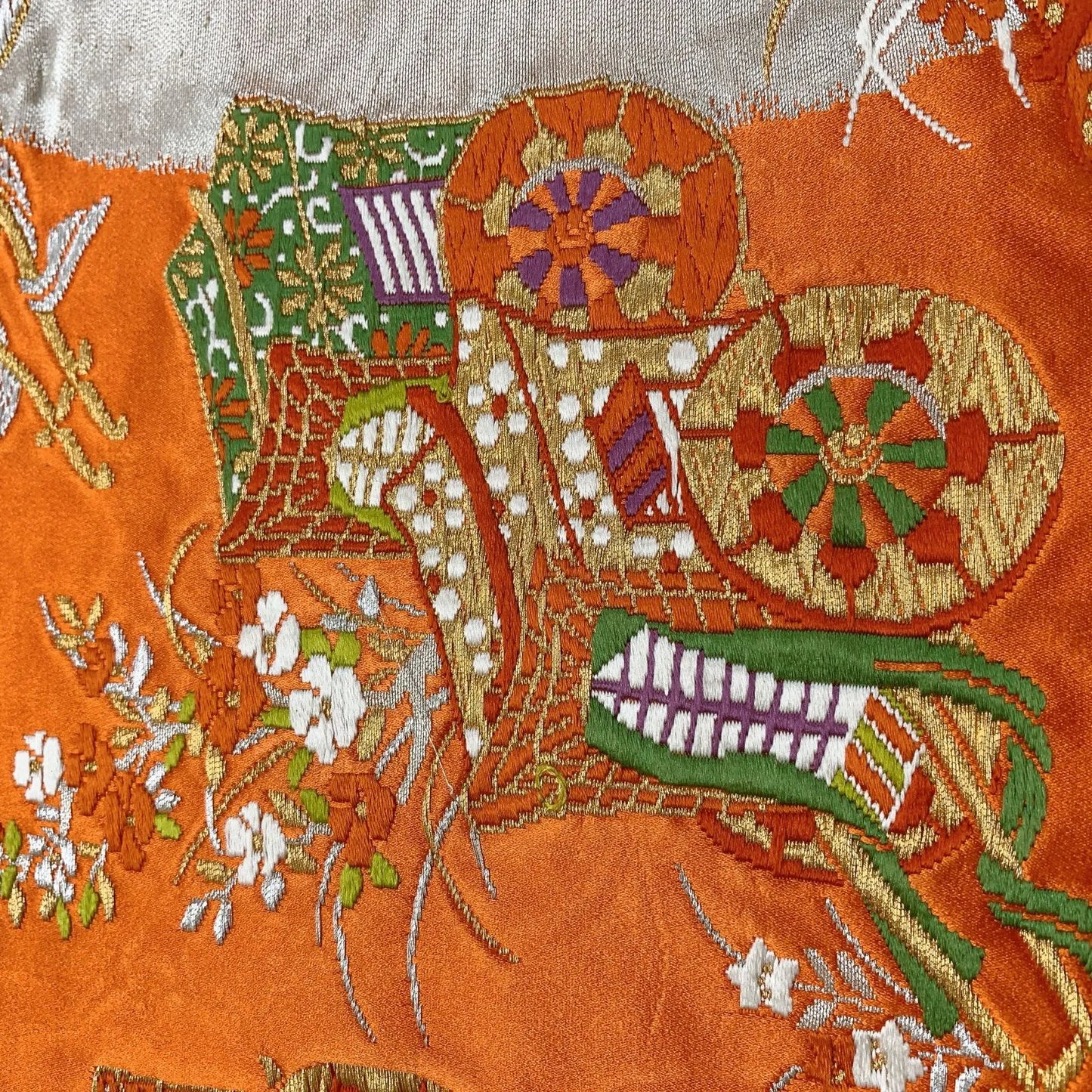 6283# Japanese Vintage Fukuro Obi Belt Kimono Fabric Silk Traditional Embroidery